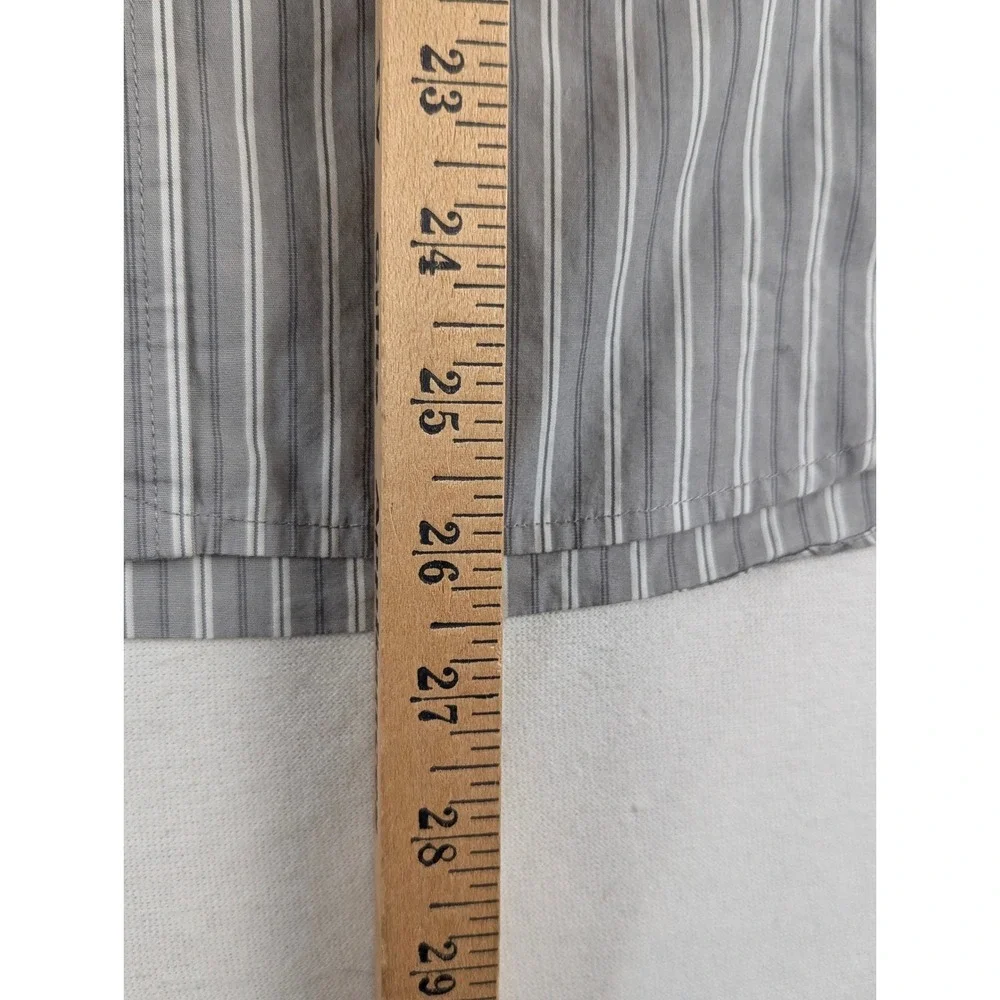 Ralph Lauren Boys Grey White Striped Long Sleeve Button Down Shirt Size L 14-16